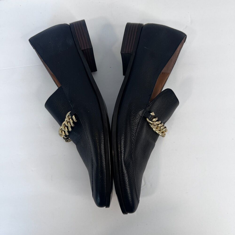 Calvin Klein Gold Chain Loafers Black Slip‎ On Flats Gold Accent Heel Size 7.5 - Picture 2 of 12